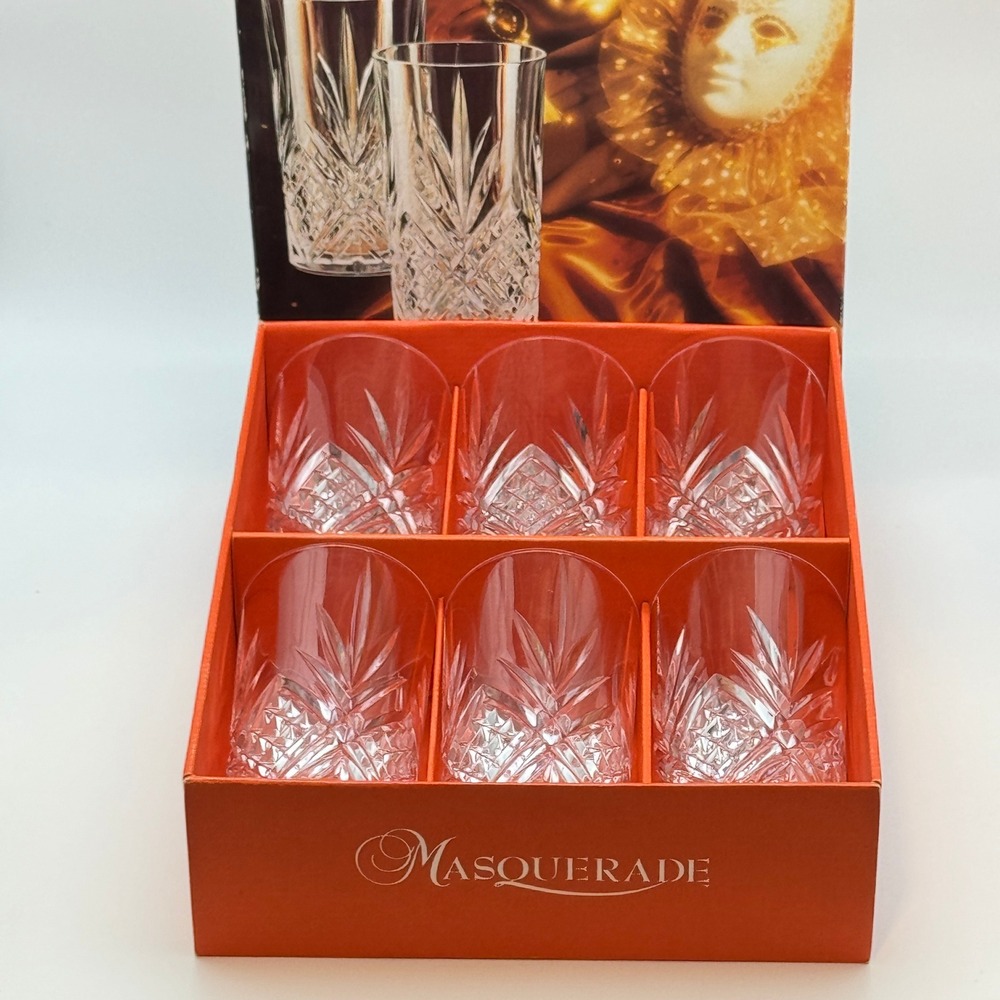 Masquerade Cristal dArques Hiball Glasses‎ Set 6 Clear Lead Crystal VTG France